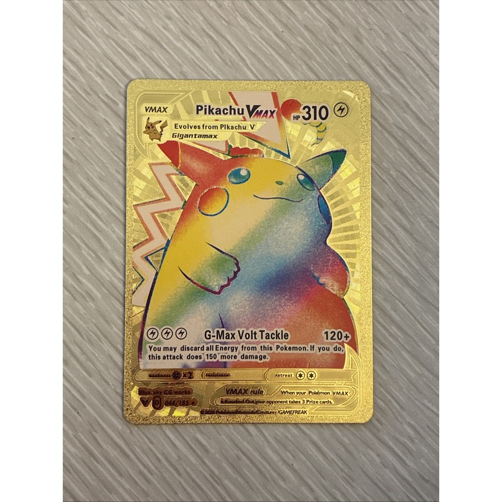 Pikachu VMax HP310 Rainbow Gold Foil Fan Art Pokemon Collector Card 044/185